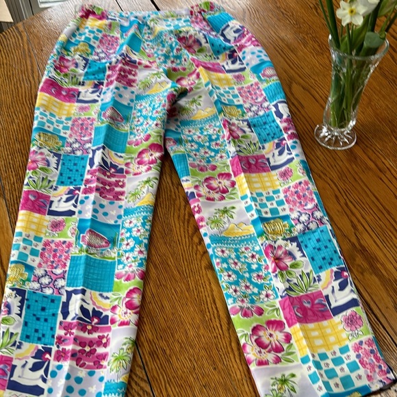 Silkland brand 100% silk tropical print lined ankle pants.  Size 12. - Picture 13 of 13